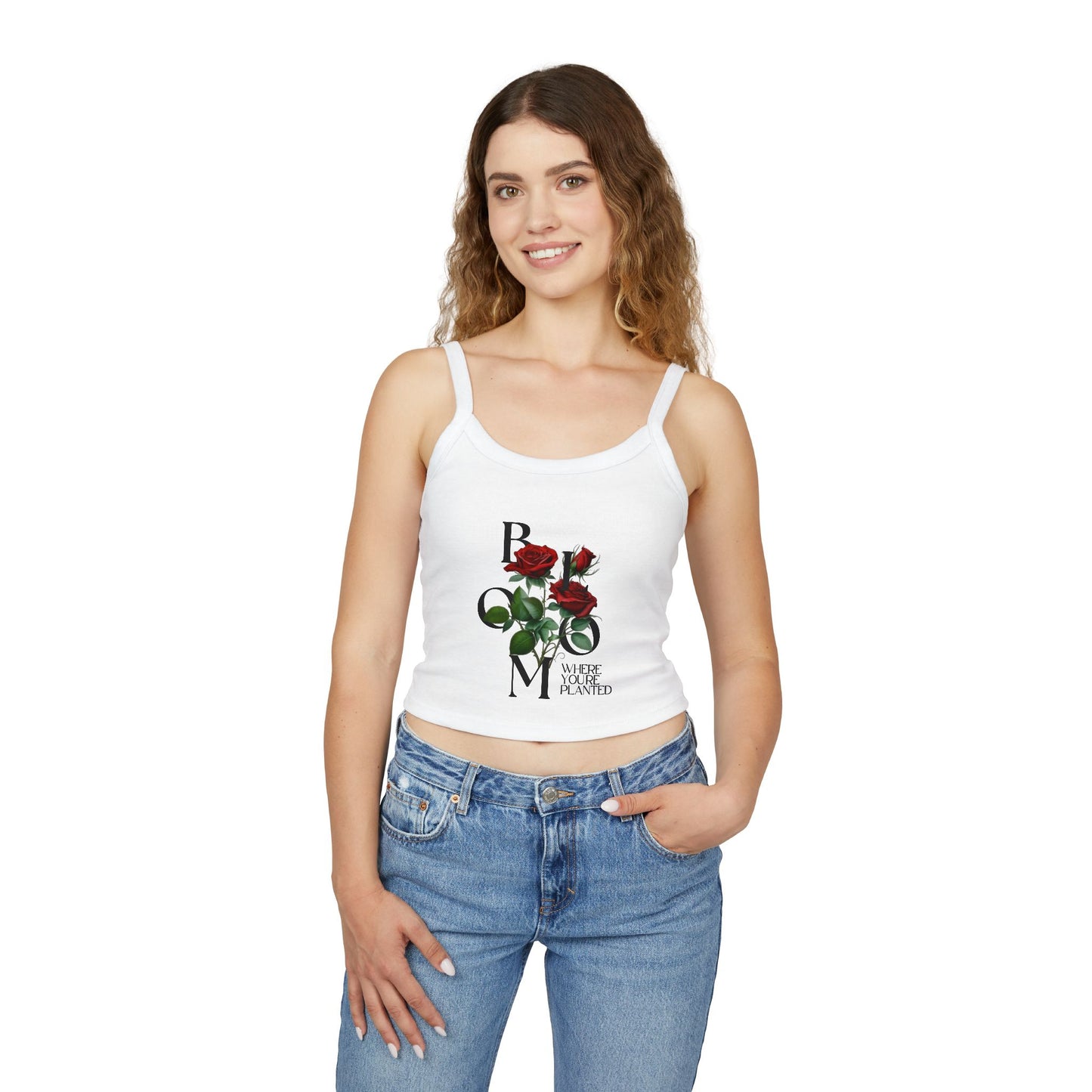 Bloom Where You're Planted Rose Spaghetti Strap Tank Top