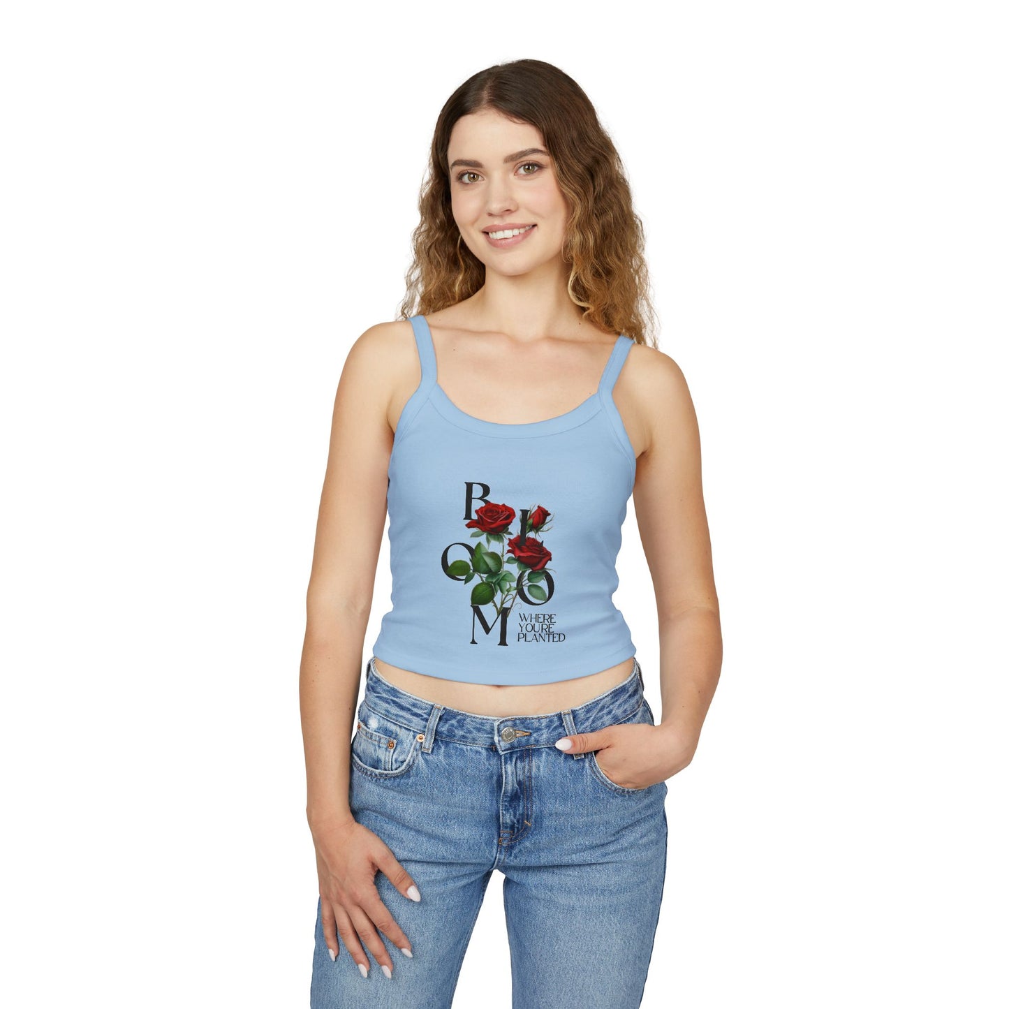 Bloom Where You're Planted Rose Spaghetti Strap Tank Top
