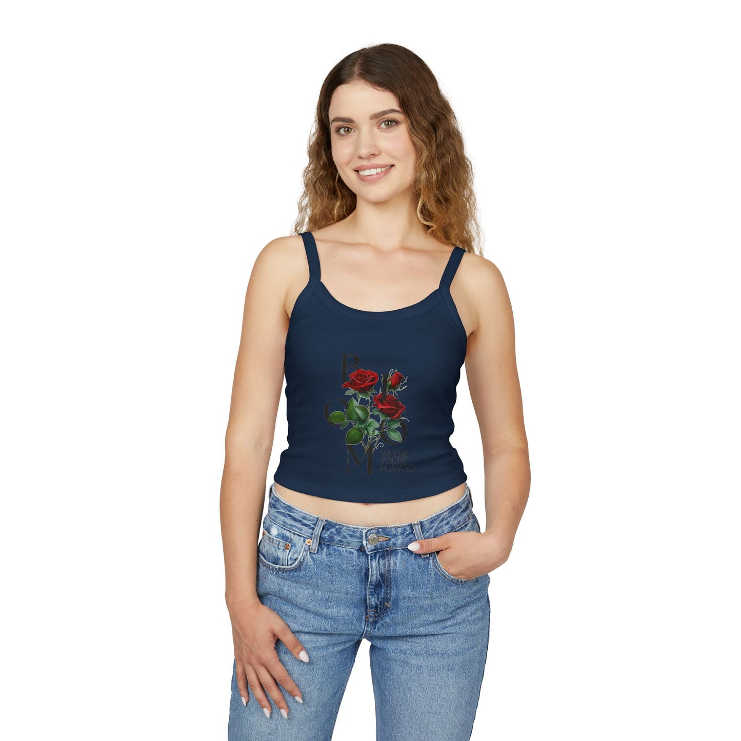 Bloom Where You're Planted Rose Spaghetti Strap Tank Top