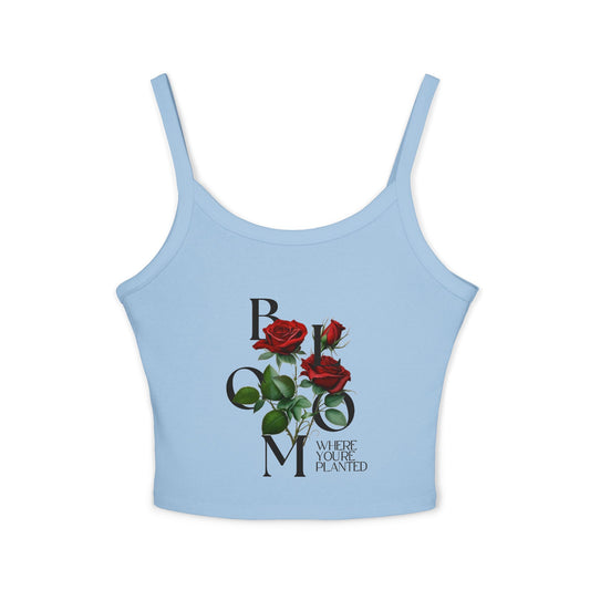 Bloom Where You're Planted Rose Spaghetti Strap Tank Top