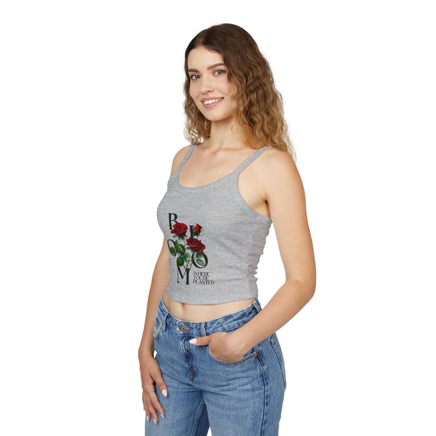 Bloom Where You're Planted Rose Spaghetti Strap Tank Top