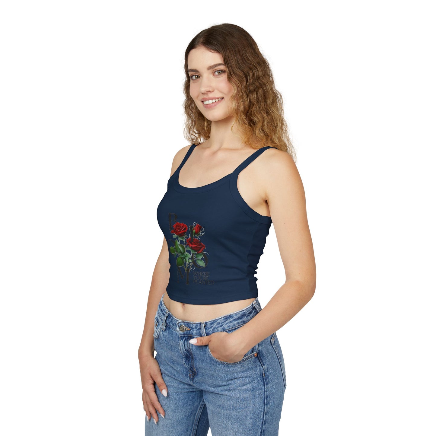 Bloom Where You're Planted Rose Spaghetti Strap Tank Top