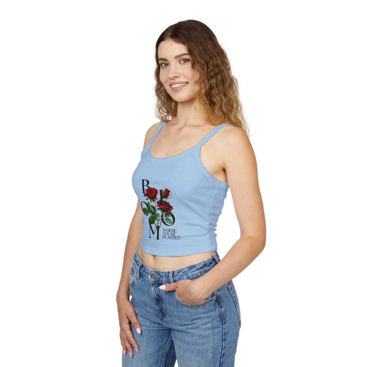 Bloom Where You're Planted Rose Spaghetti Strap Tank Top