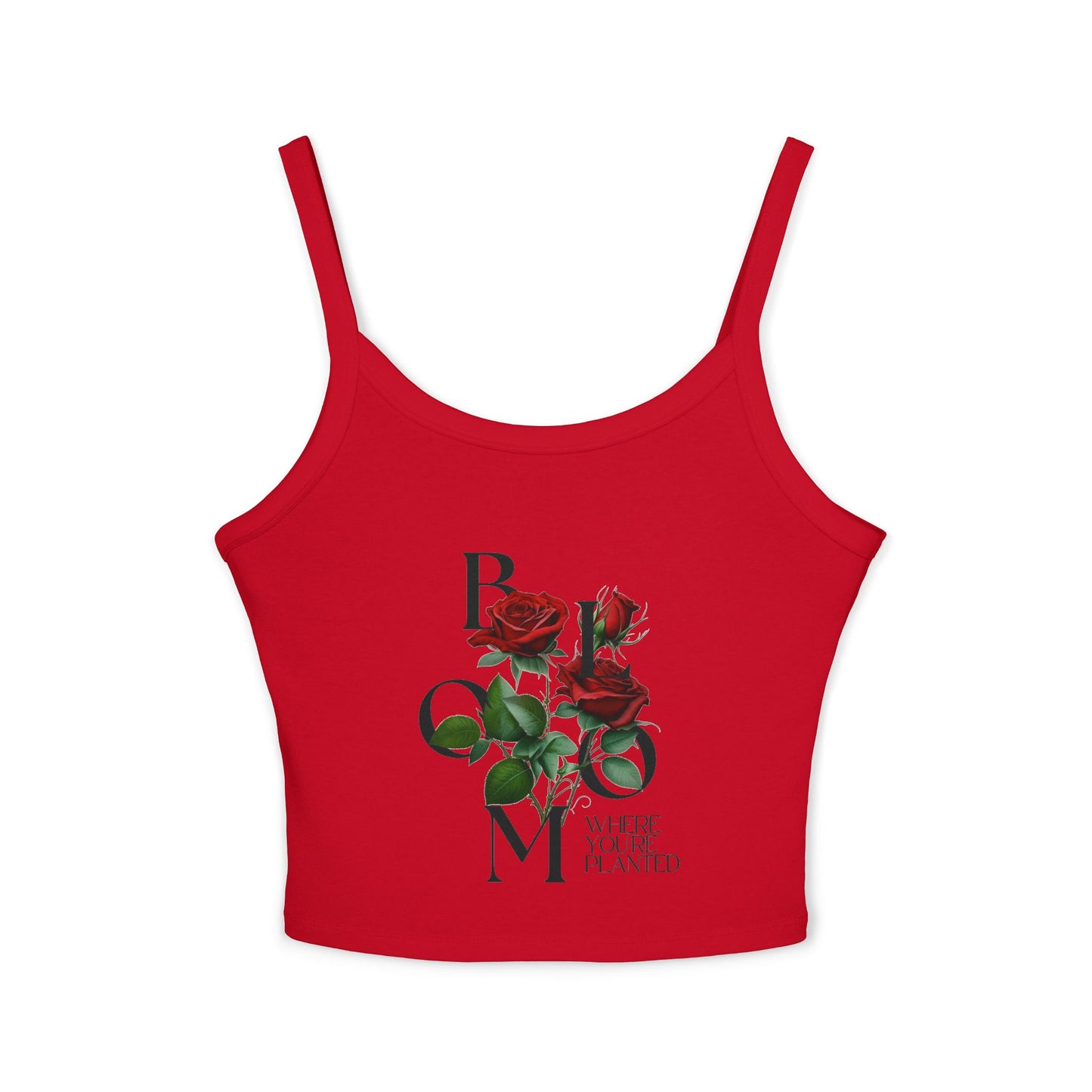 Bloom Where You're Planted Rose Spaghetti Strap Tank Top