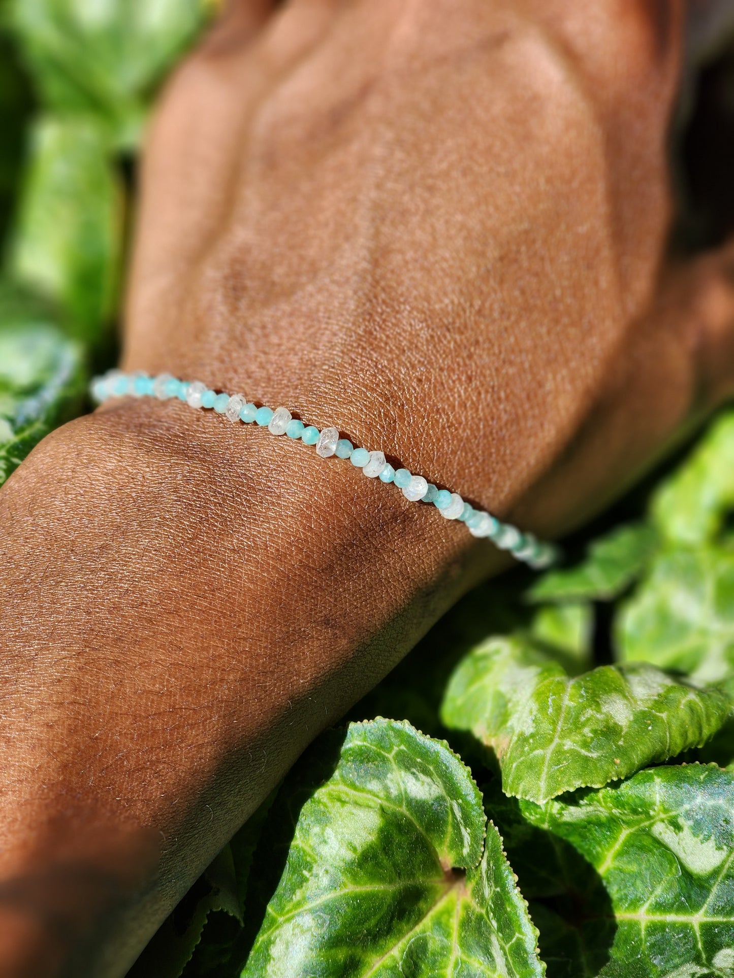 Amazonite & Moonstone Gemstone Bracelet – Handmade with 925 Sterling Silver