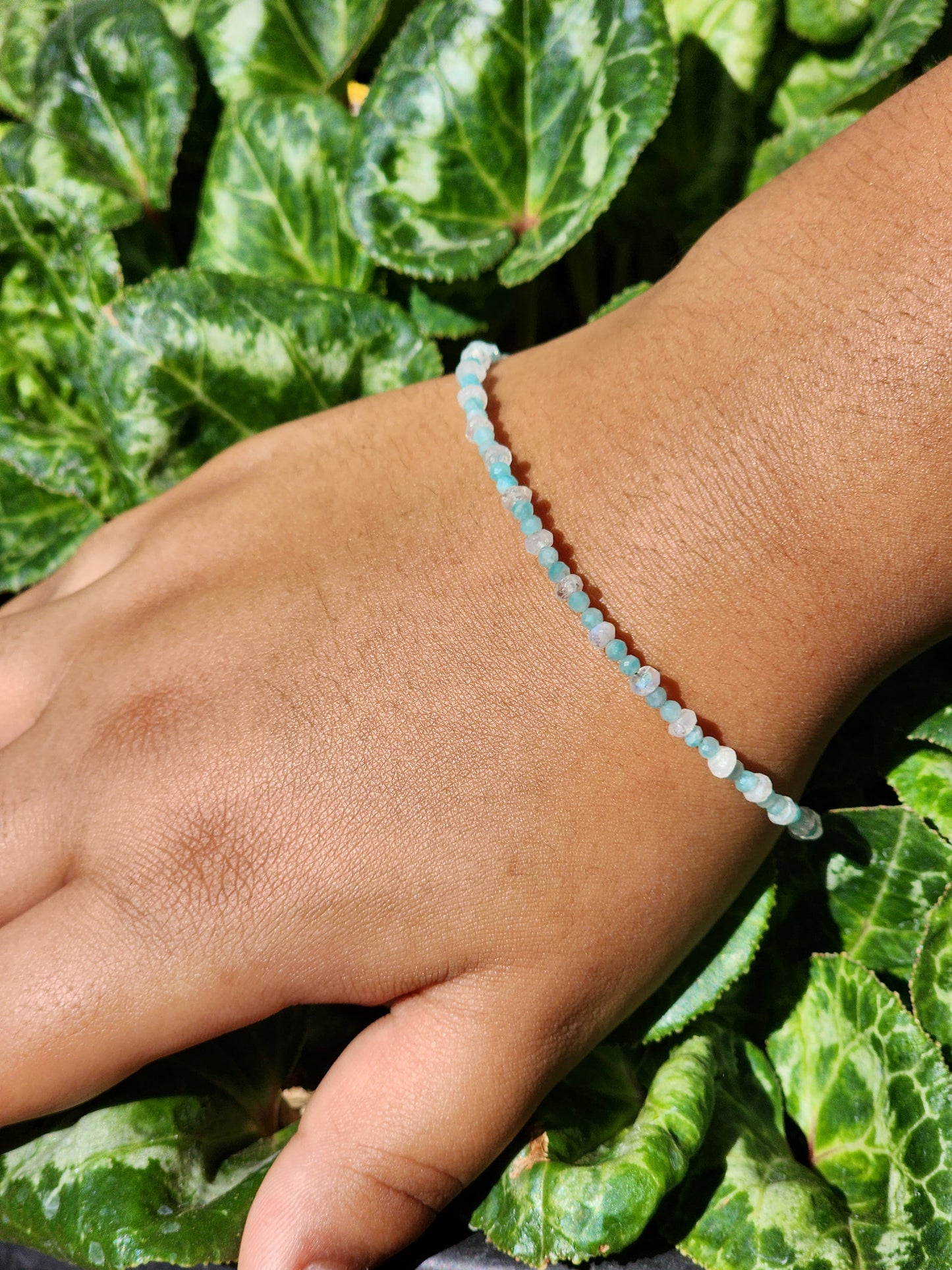 Amazonite & Moonstone Gemstone Bracelet – Handmade with 925 Sterling Silver