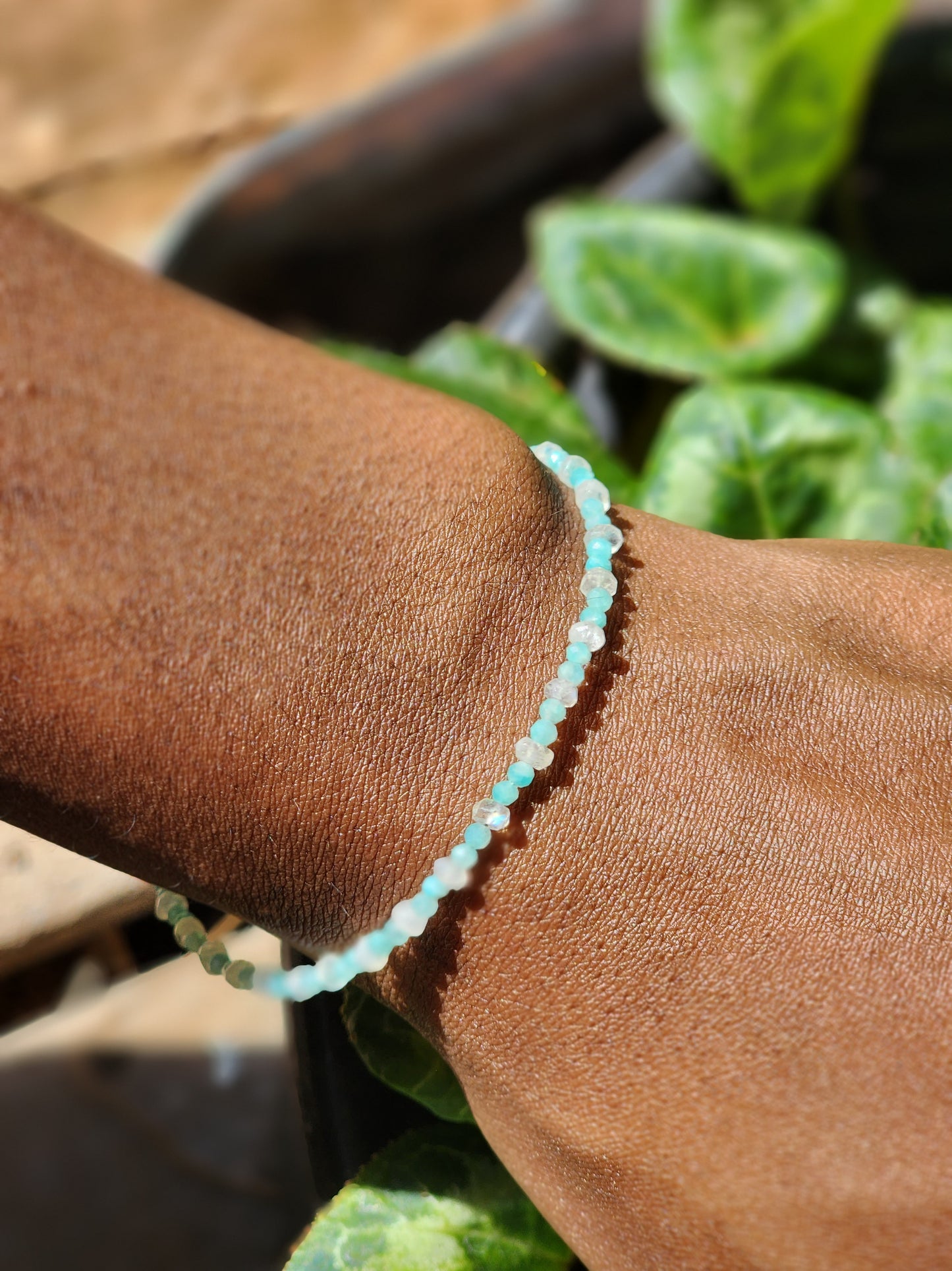 Amazonite & Moonstone Gemstone Bracelet – Handmade with 925 Sterling Silver